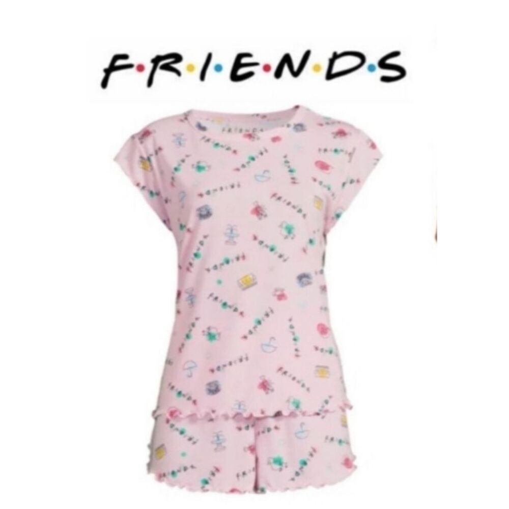 Women's Friends TV Show Pajama Set XL Pink Graphic Print 2-Piece Standard